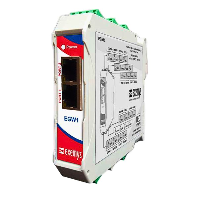 EGW1-1C0-10C-IA3-MB-IS - Gateway Modbus TCP a RTU/ASCII, serie aislado y 10 E/S - EXEMYS