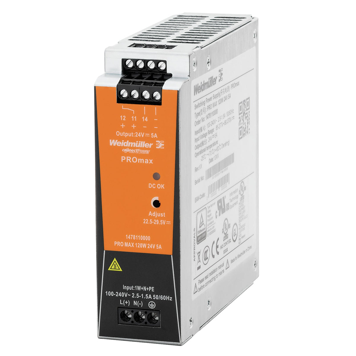 1478230000 - PRO MAX 120W 12V 10A - Fuente monofásica 12 Vdc 10 A 120 W - WEIDMULLER