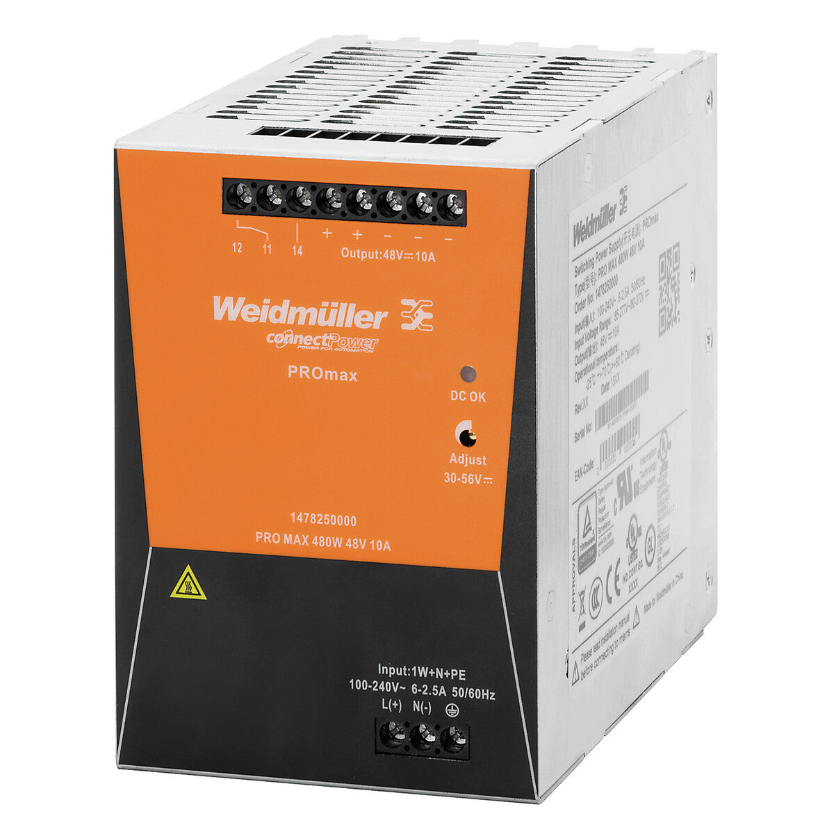 1478250000 - PRO MAX 480W 48V 10A - Fuente monofásica 48 Vdc 480 W - WEIDMULLER